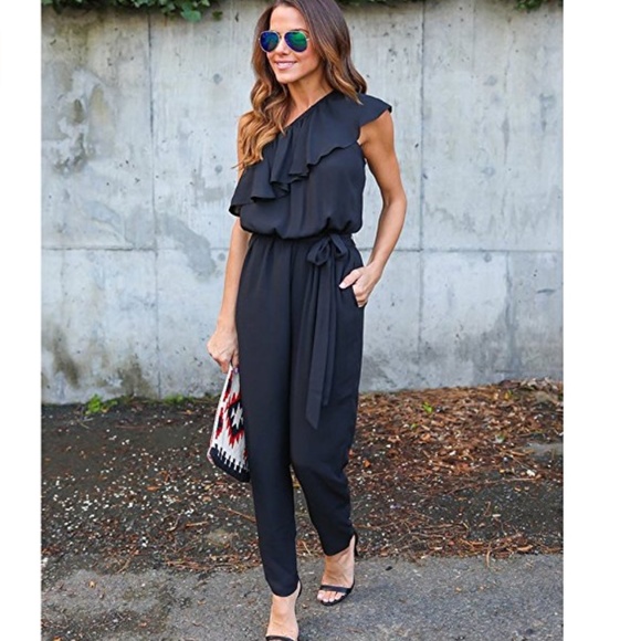 S. the Widow Pants - ABIGAIL Black One Shoulder Jumpsuit